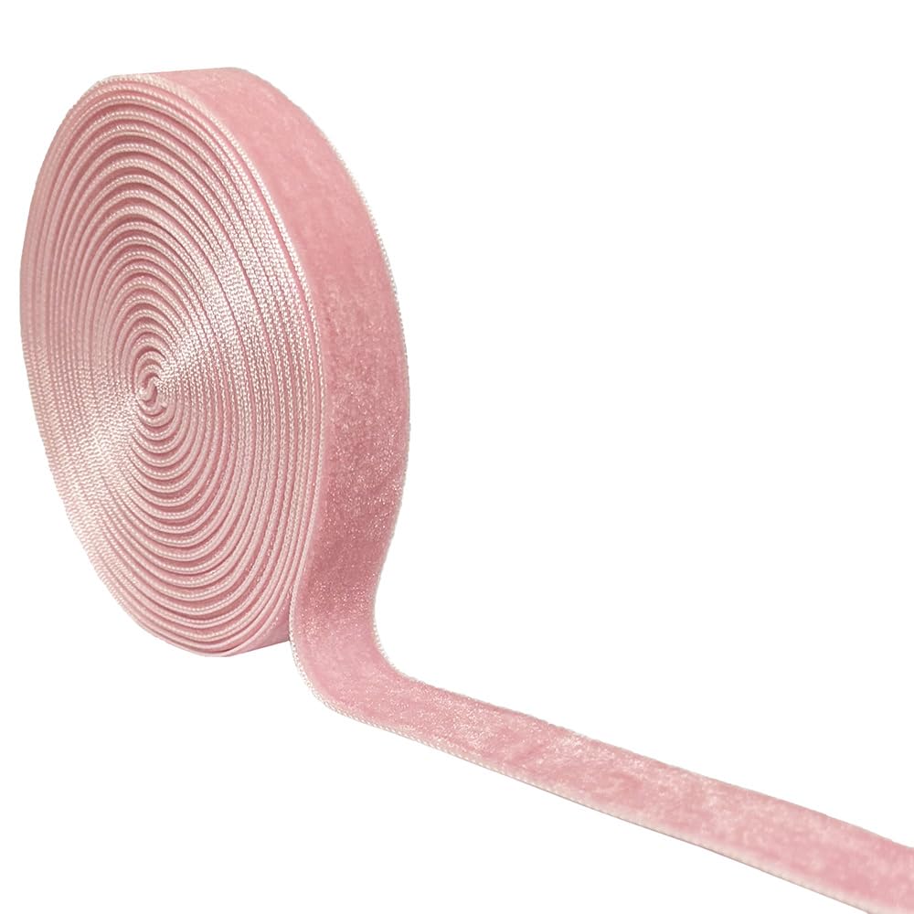 Qingxii Decorr Wedding Christmas Valentin's Day Gift Box DIY Craft Decor Velvet Ribbon (Pink, 5/8''x6Yards)