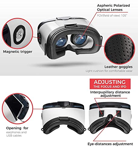 Vr Headset - Virtual Reality Goggles By Vr Wear 3D Vr Glasses For Iphone 6/7/8/Plus/X & S6/S7/S8/S9/Plus/Note And Other Android Smartphones With 4.5-6.5" Screens + 2 Stickers #TOP6