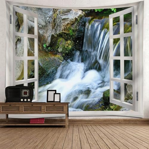 Tenture murale vue de la fenetre sur cascade pour chambre
