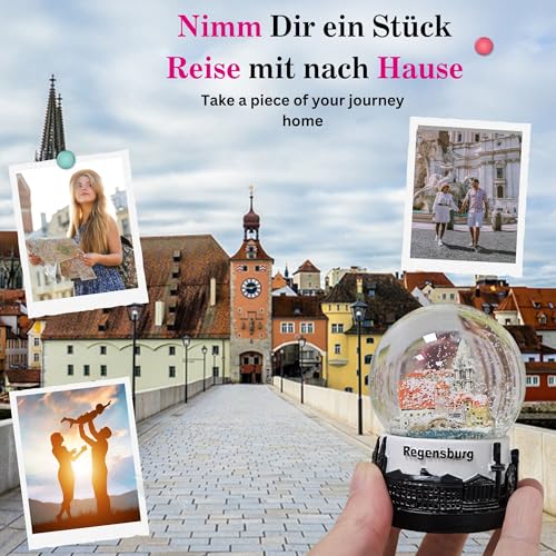 Souvenir Schneekugel Regensburg | Dom Steinerne Brücke Donauufer | Skyline-Sockel | Deutschland Reiseandenken | B: 65mm H: 85mm / Schüttelkugel | Mitbringsel | 30078