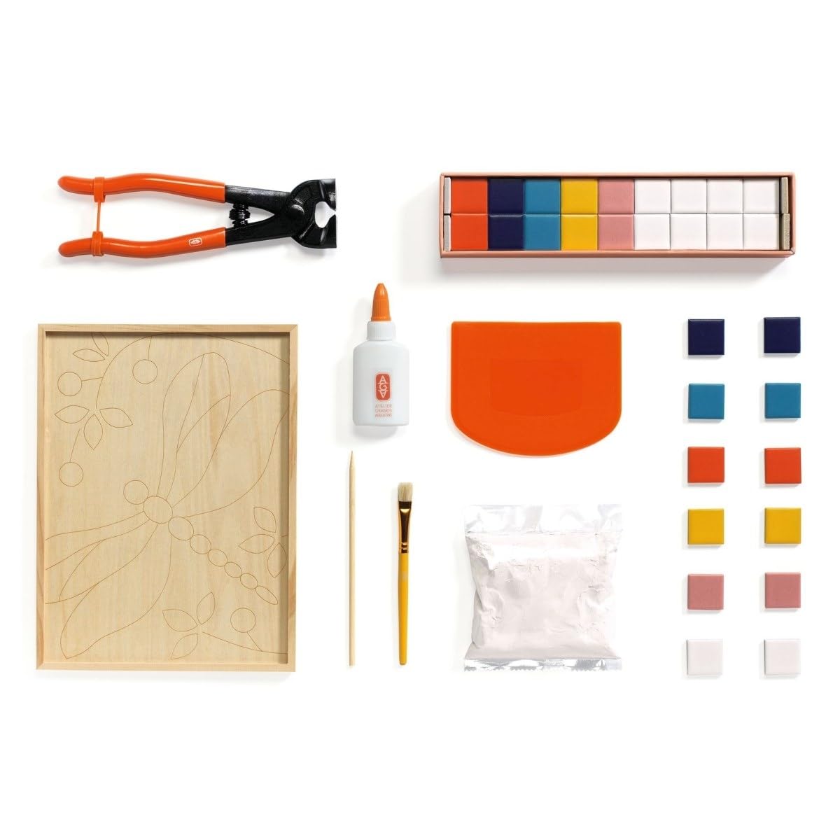 DJECO Atelier 72 Kit mosaico per adulti, kit creativo fai da te con piastrine in ceramica, strumenti e video tutorial, serie AGA, artigianato meditativo