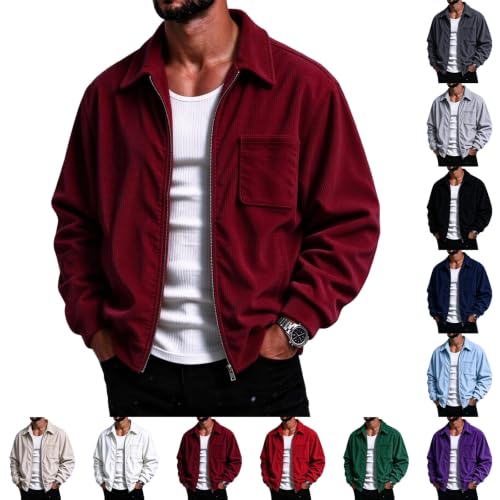 Mens Corduroy Bomber Jacket, Classic Collar Zip Up Casual Coat with Pockets - image 1