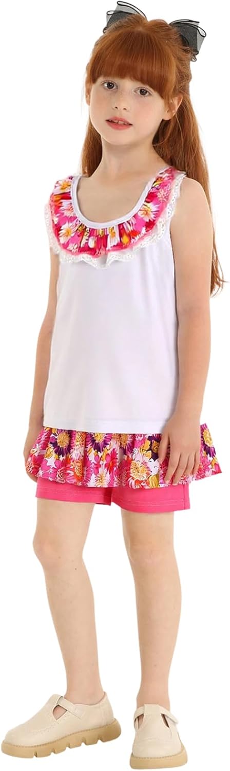 LittleSpring Girls Summer Outfits for Girl Floral Tank Tops and Shorts Casaul Set - Image 3