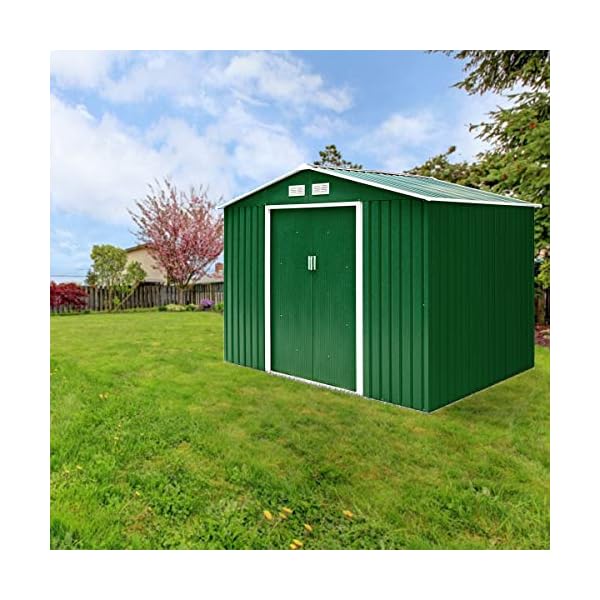GOPLUS Metall Gerätehaus 213 x 127 x 185 cm, Gartenhaus mit Schiebetür & Fundament & Fenster, Geräteschuppen für Geräte… – Bild 6