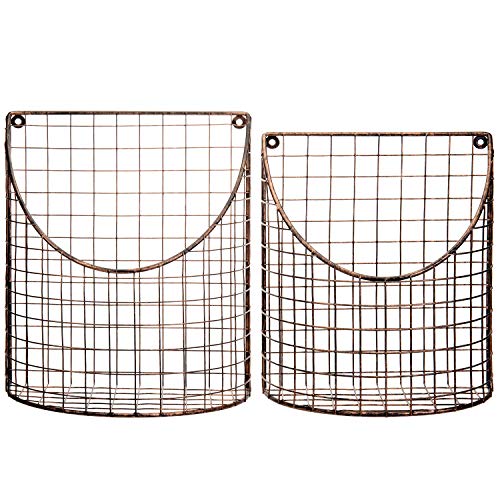 MyGift Antique Copper Metal Wire Wall Mounted Home and Kitchen Pantry Basket Organize, Fruit Basket and Produce Storage Bins, Set of 2 by MyGift - Image 6
