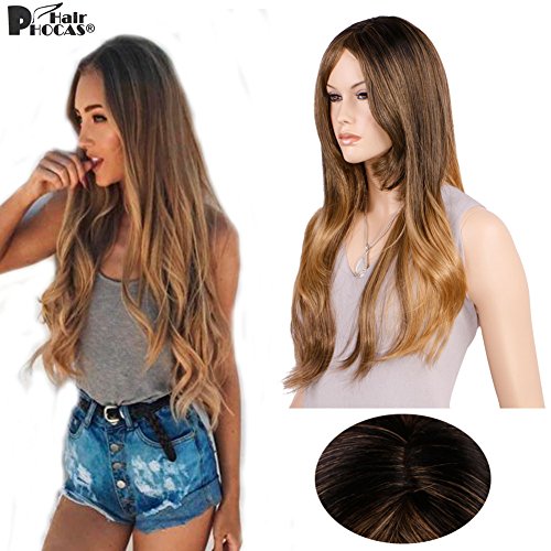 HairPhocas Fashion Gradient Natural Black to Caramel Blonde 3-tone Ombre Long Curly Hair Wigs