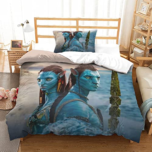 SEMAZA - Avatar Bettbezug Set 3D Bettwäsche 3-teiliges Set Jake Sully Bettbezug Weiche Mikrofaser Für Kinder Teens Erwachsene Mit Reißverschluss Verschluss Single(135x200cm) Cover