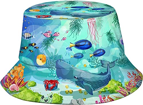 Sombrero de pescador de animales marinos, sombrero de pescador marino, sombrero de pescador de mar, sombrero de sol para niños y niñas, excursiones, picnic, viajes, 2594, A660, Talla única