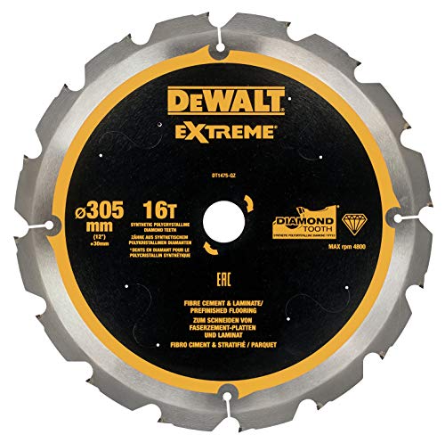 Dewalt Faserzement-Kreissägeblatt DT1474 (305/30 mm, 16 Zähne, 12°, speziell für Faserzement-Platten und Laminat entwickelte Kreissägeblätter) 1 Stück