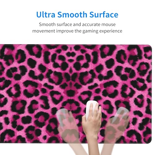 Image of Leopard Prin Pink T Extended Gaming Mouse Pad, with Stitched Edges Large Mouse Pad Desk Protector, Rubber Base Mousepad Keyboard Mouses Mat for Work Game Office Home- 32 inch X 12 inch Inch,E177