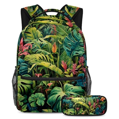 Cartable grand sac à dos scolaire motifs plantes tropicales colorées filles garçons