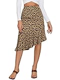 Allegra K Women's Leopard Floral Printed Ruffle Hem Mermaid Asymmetrical Midi Skirt Leopard Small