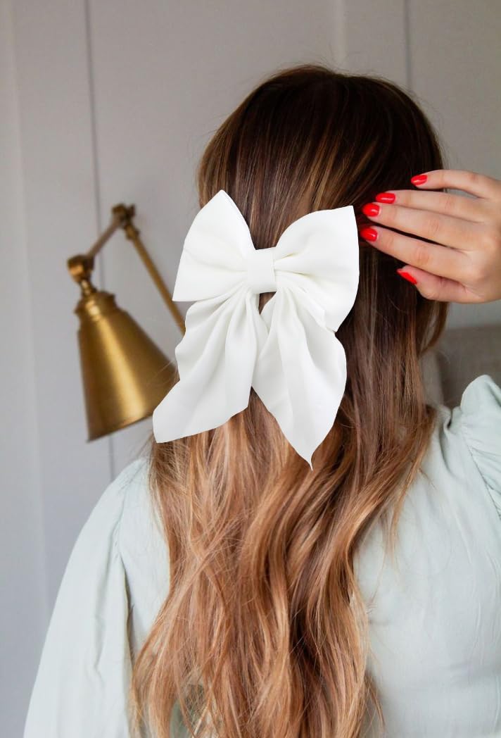 Hair Bows for Women Small Cute Bows Hair Clips for Teens Girls, Silky Satin Ribbons Fall Hair Accessories 8PCS image 5