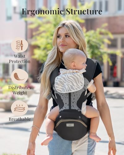 Image of MOMTORY StowNGO Pro Safety-Certified Ultra Storage Baby Carrier, Pure Black | Plus Size Friendly, 6 Carry Positions, Front & Back, Baby Carrier With Hipseat, Fits 7-50lbs Newborn To Toddler