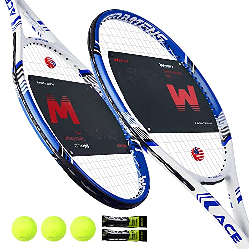 Pro Tennis Racket For Adults, 2 Player 27 Inch Speed Tennis Racquet Acceptable For Beginner And Professional With 3 Tennis Balls, 2 Vibration Dampes, 2 Overgrips, Tennis Bag (Blue) #TOP1