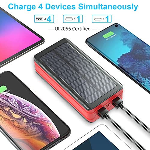 Solar Power Bank 50000Mah,Znust Portable Solar Charger External Battery Pack With 4 Outputs Ports Dual Inputs Usb Type C And 9 Led Flashlights Cell Phone Charger For Camping Outdoor #TOP1