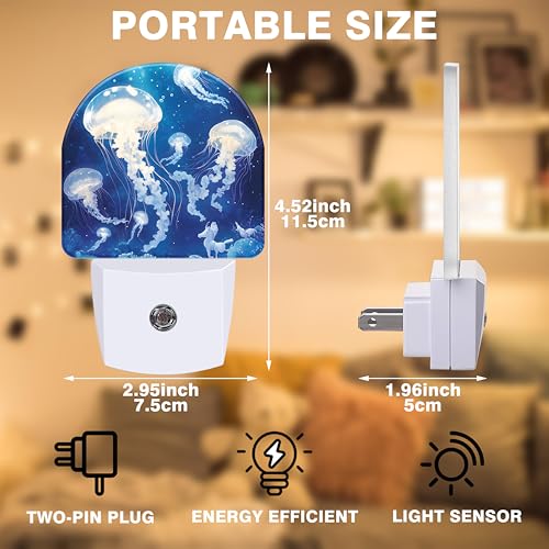 Image of Underwater Night Lights Plug into Wall White Glowing Jellyfish Night Light Dusk to Dawn Smart Sensor Decorative Round Led Lamp for Bedroom Kitchen Hallway Nightlight for Women Men