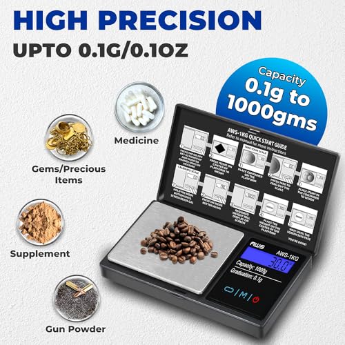 American Weigh Scales Series Digital Pocket Weight Scale 600g x 0.1g |Digital Gram Scale Small Scale Mini Food Scale Jewelry Scale Ounces/Grains Scale, Easy to Carry (Black, 1000g x 0.1g) - Thumbnail 6