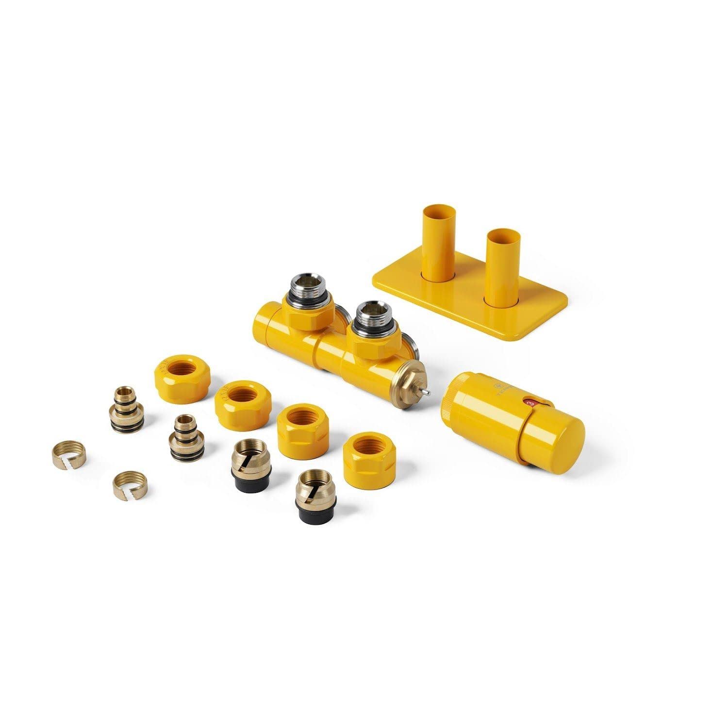 Terma Yellow Vario Twins Integrated Radiator Valves Pipe Masking Set 50Mm Right Mustard Size 1
