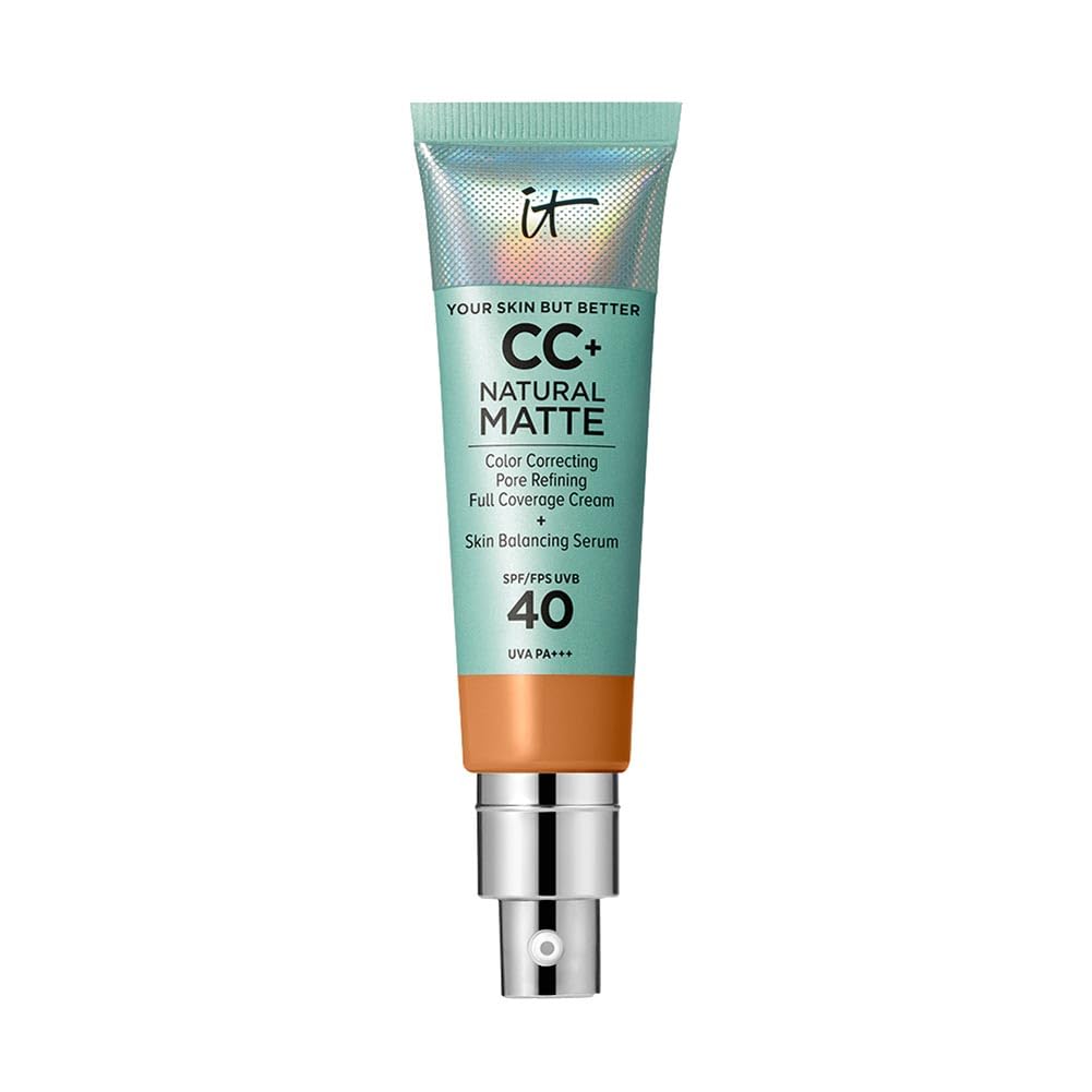IT Cosmetics Full Coverage Foundation, Natural Matte, Made with Hyaluronic Acid, SPF 40 Protection, Your Skin But Better CC+