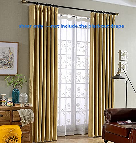 Alifish White Sheer Curtain For Living Room Loral Embroidered Rod Pocket Voile Panel Linen Blend Morning Glory Pattern Window Treatment Tulle Curtain , 1 Panel W39 X L63 Inch #TOP1