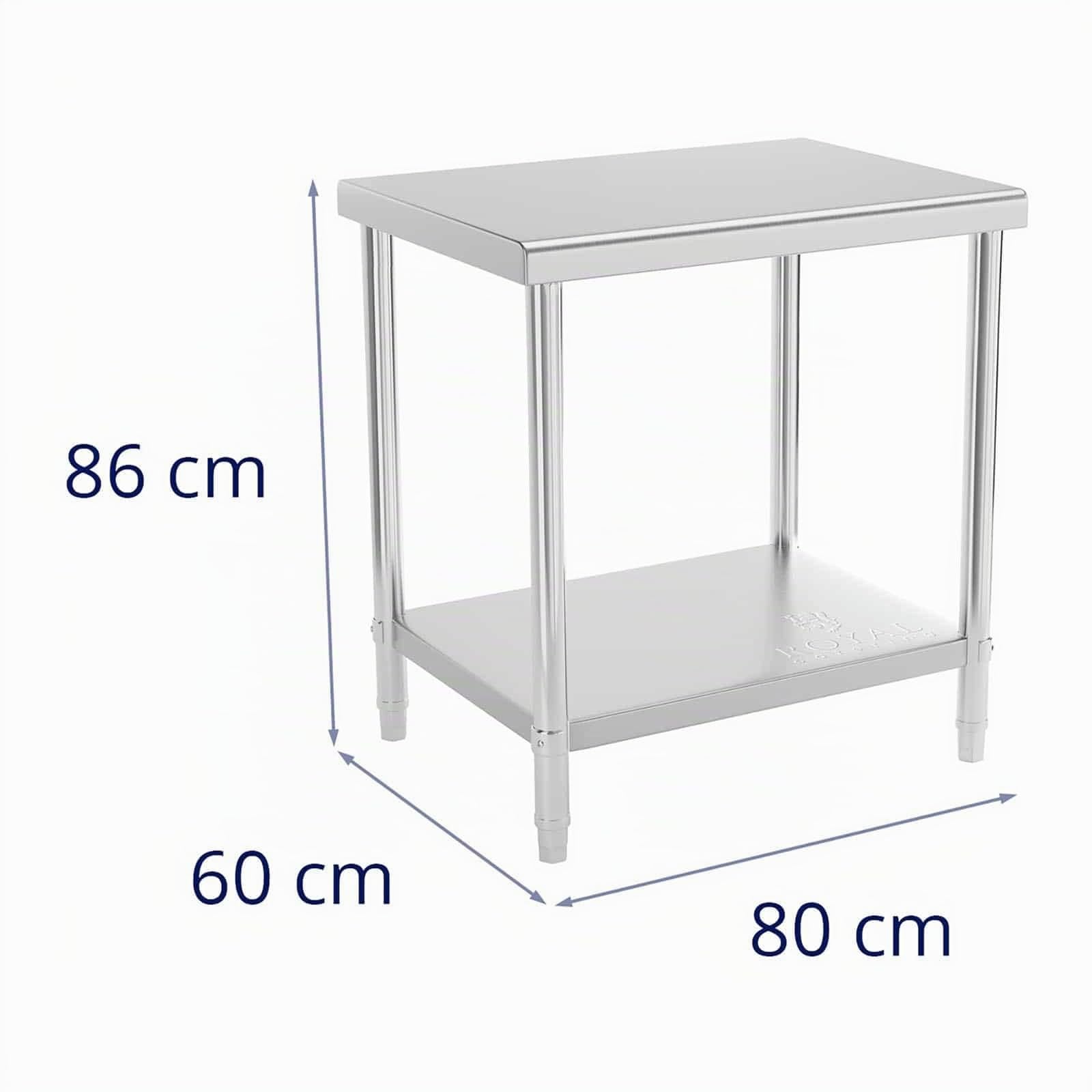 Royal Catering Mesa De Acero Inoxidable para Hostelería RCAT-80/60-NW (Superficie de Trabajo de 80 x 60 cm, 2 Niveles, Capacidad de Carga de 250 kg)