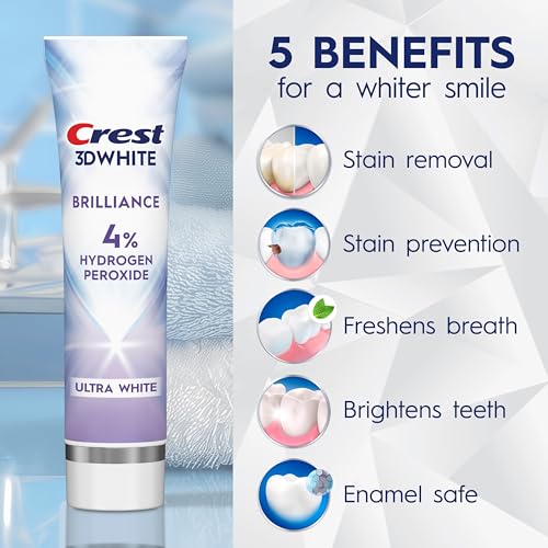 Image of Crest 3D White Brilliance Pro Ultra White Teeth Whitening Toothpaste, 3.8 oz, Anticavity Fluoride Toothpaste, 4% Hydrogen Peroxide, Active Whitening Protection