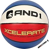 AND1 Xcelerate Rubber Basketball: Official Regulation Size 7 (29.5”) Streetball, Made for Indoor/Outdoor Games (Basketball w/Pump, Red/White/Blue)