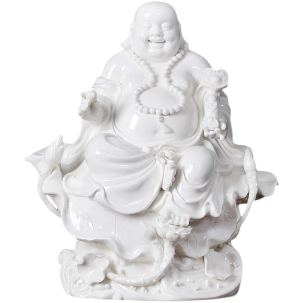 GAOJUNAN Buddha Statue,Zen Altars, 12.5 Inch Laughing Buddha Statue Meditating Ceramic Decorative Sculpture For Home Decor Desk Shelf Decoration