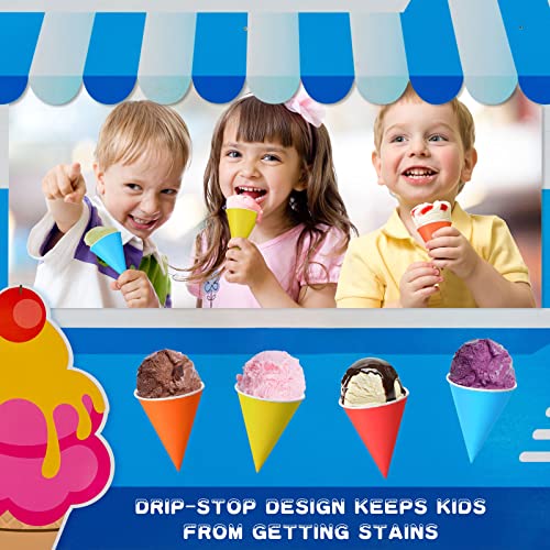 Eaasty 50 Pcs Snow Cone Cups 4.5 oz Disposable Paper Cone Cups Colored Polka Dot Leakproof for Slush Shaved Ice Cream Sorbet Water, Party Wedding