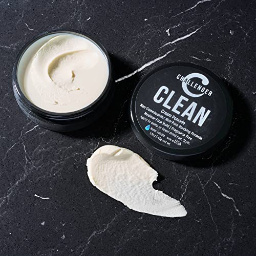 Challenger Men’s Clean Cream Pomade, 1.5 Ounce | Fragrance Free, Non-Comedogenic Hair Styling Product | Medium Firm Hold & Natural Finish | Shine Free, Unscented, Water Based & Travel Friendly #TOP1