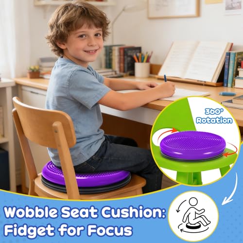Image of Wobble Cushion, Fimeetoy 360Spinning Wiggle Seat, ADHD Sensory Chair,Flexible Seating in Classroom & Home,ADHD Tools for Kids,2-in-1 Detachable Balance Pad,Fidget for Focus-Purple