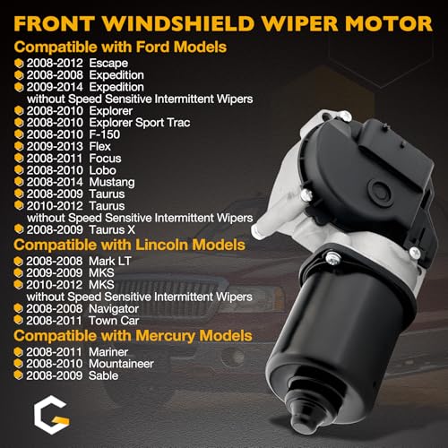 Image of Upgraded Front Windshield Wiper Motor Compatible with 2008-2014 Ford, Lincoln & Mercury Models, F-150 Explorer Escape Focus Mustang Taurus Expedition Flex MKS Navigator, Replace 402067 8G1Z17508A