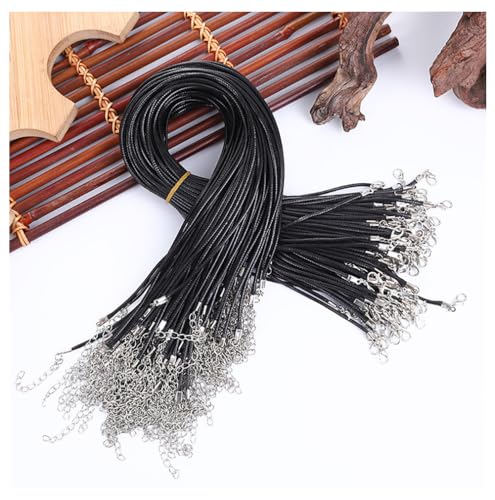 10 Stück 60cm Schwarz Gewachst Halskette Schnur Ketten zum Basteln 2mm Geflochtene Lederband Kette DIY Schmuckherstellung Halskettenband Mit Verschluss Hummer Schließe Und Verlängerungskette Seil