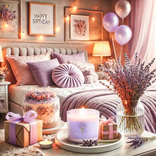 Image of CHILLFLAME Lavender Candle, Scented Candles Gift Set for Stress Relief, 6 Candles for Women and Men, Birthday Candle Gifts for Women, Candles Gifts for Women (Purple, 14 oz)