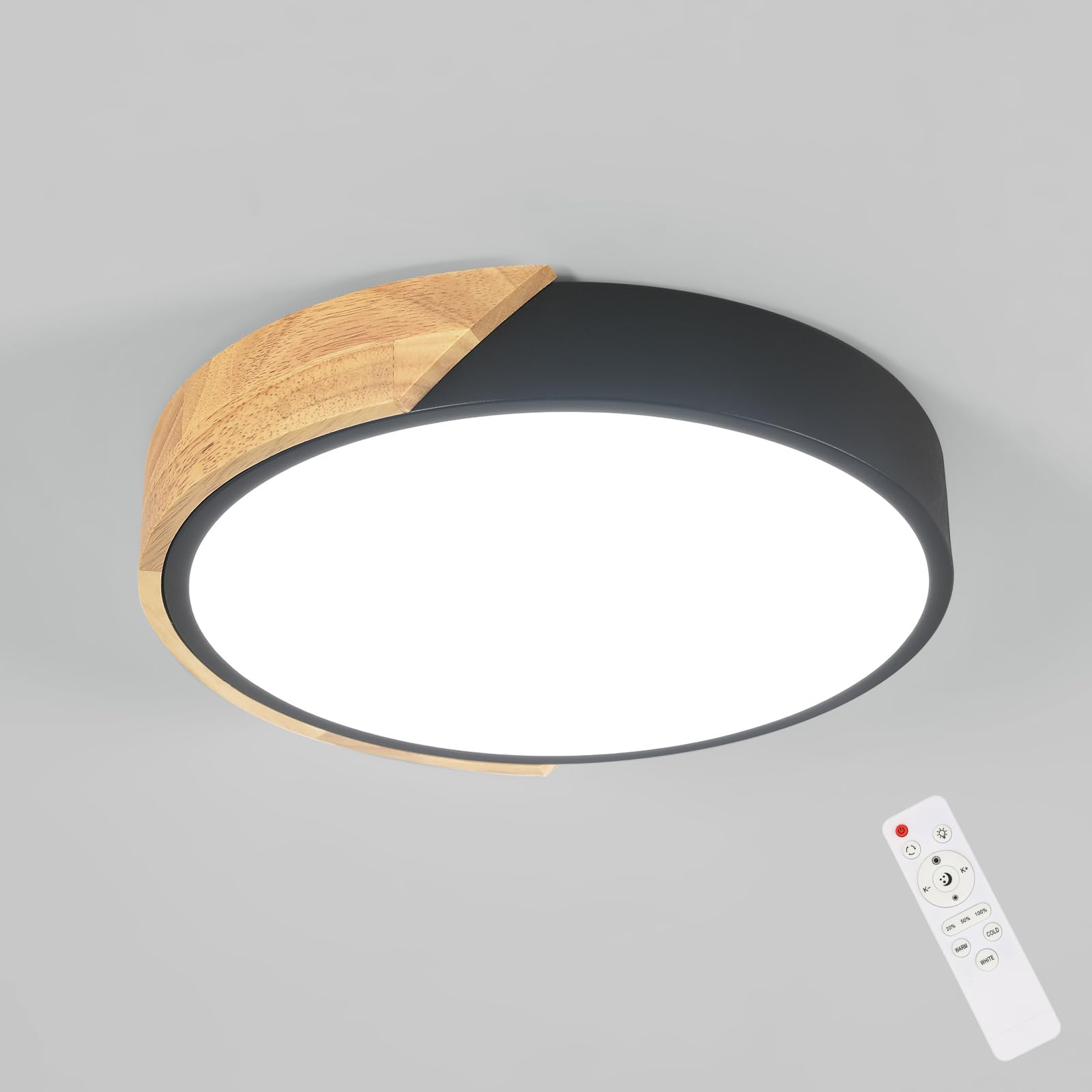 Riserva LED Deckenleuchte Dimmbar 43W, Holz Rund, 3000K-6500K