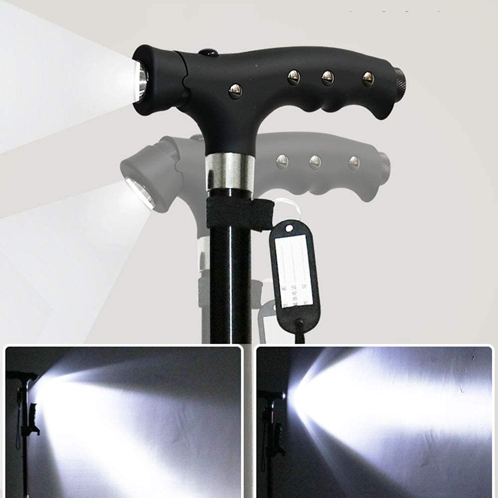 Bastón con luz LED con Mango ergonómico, 10 Niveles de Altura Ajustables, muletas para Personas Mayores, Hombres o Mujeres, bastón para discapacitados (Negro) Star of Light