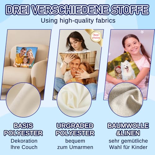 JONZIN Kissen mit Foto Bedrucken Lassen - Selbst Gestalten Kissen Personalisiert Doppelseitiger FotoKissen-Bezug 100% Polyester Personalisierte Geschenke Mann Frau (40 × 40 cm)