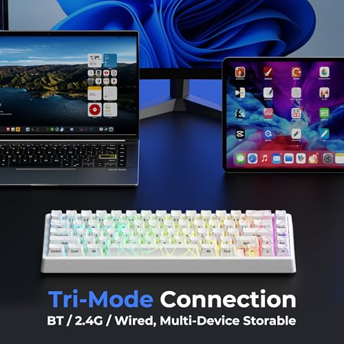 Image of x XVX M67 Wireless 60% Percent Keyboard, QMK /VIA Topographic Gaming Keyboard, Tri-Mode Thocky Creamy Mechanical Key board, Hot Swappable Gasket Mount RGB IMD Tech for Win /Mac, Spider Web Theme, White