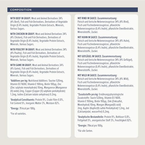 by Amazon Katzenfutter, nass, für ausgewachsene Katzen, Fleischauswahl in Sauce, 4.8kg (48 Packungen mit 100g)