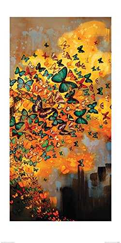Affiche Lily Greenwood poster papillons ocre et gris 50x100cm