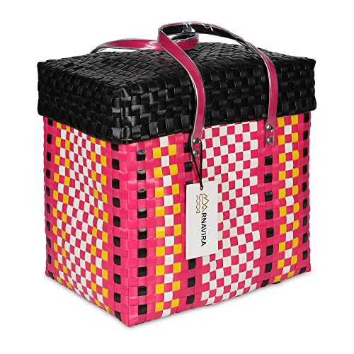 Image of Arnavira Handmade Multipurpose with Lid 13L Used as Lunch Lunch Bag Tiffin Bag for Office,School & Travel (28x17x27) (Pink Black, Large)