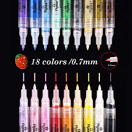 TOUCHNEW 0.7mm Acrylstifte Feine Spitze, 18 Farben Acrylfarben Wasserfest Marker Holz Stift Farbe für Steine Bemalen, Holz, Leinwand, Fotoalbum, Glas, Metall