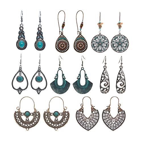 TOEECY Boho Ohrringe für Damen Mädchen Böhmische Hänge Ohrringe Set National Style Hohles Vintage Baumeln Ohrringe Vintage Boho Schmuck Geschenk Cover