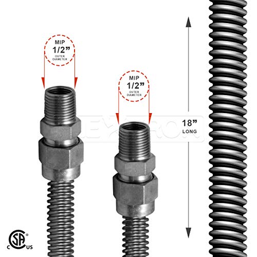 Flextron FTGC-SS12-18A Flexible Gas Line, Gas Pipe Connector With 5/8 in. Outer Diameter and 1/2 in. Inside Diameter; 1/2 in. MIP x 1/2 in. MIP Fittings; Uncoated Stainless Steel Gas Hose 18 in. Long - Thumbnail 2