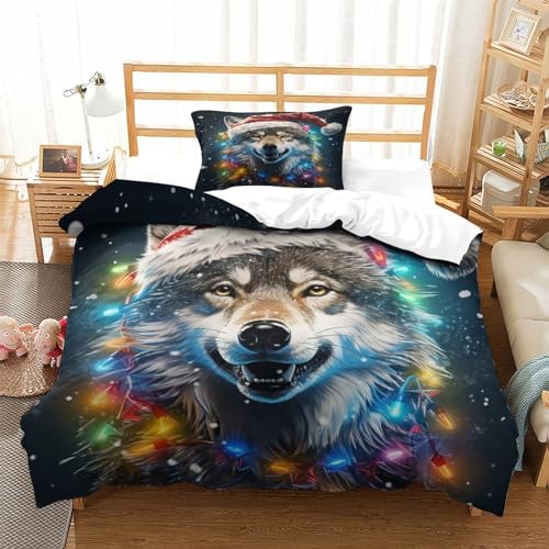 Housse de couette loup 135x200 fermeture éclair pour lit sans pli - 3