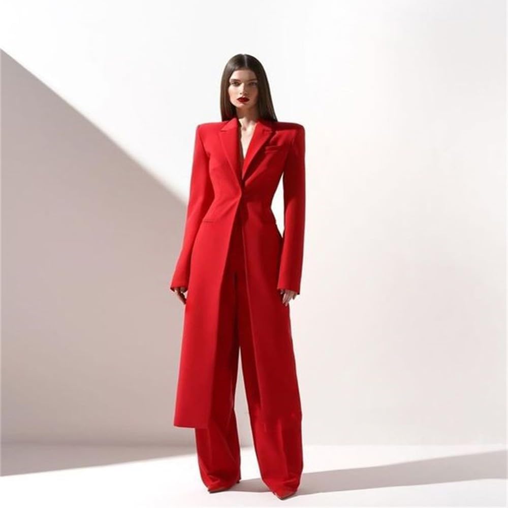 HZUOU Women's Long 2 Piece Suit Jacket+Pants Slim Fit 1 Button High Street Luxury Womens Clothing Pant Set HZH17