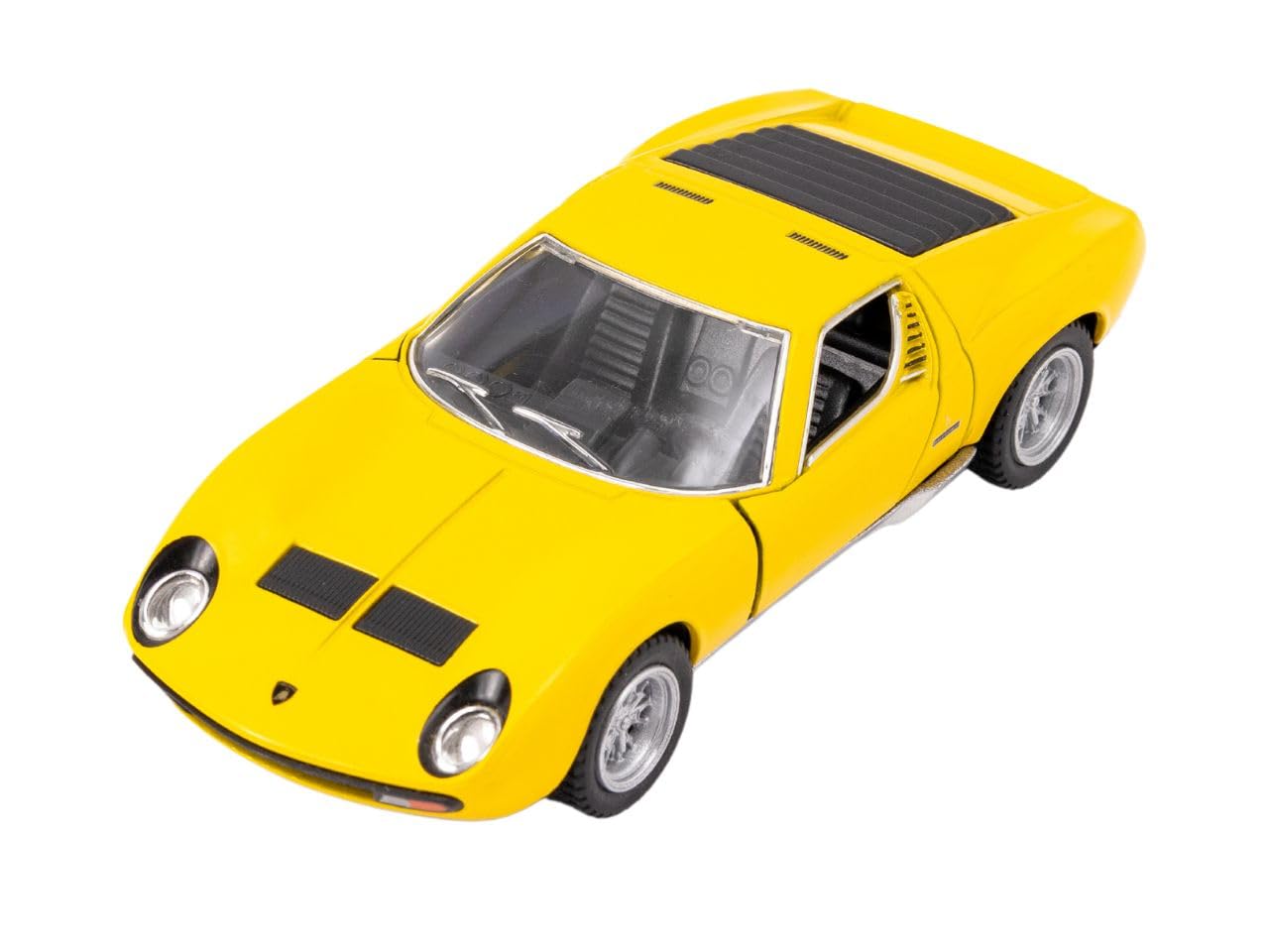 Easy Toys model car compatible with Lamborghini Miura P400 SV. Scale toy car with opening doors. Car modeling. (Yellow)
