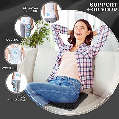 MONgiftshop Gel Seat Cushion, Double Thick Breathable Seat Cushion Cool Gel Cushion Honeycomb Design with Non-Slip Cover Pain Relif Seat Cushion for Home Office Chair Car Wheelchair (BLACK)