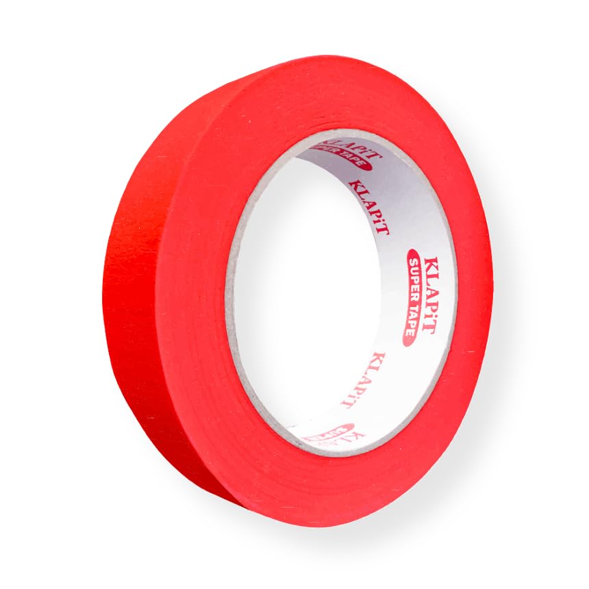 - KLAPiT Waterproof Masking Tape | 24 mm x 50 Meters | Premium Washi Painter’s Tape for Precise Masking, Indoor & Outdoor Painting, Industrial Use, Art, Craft & DIY Projects - Red, 1 Roll